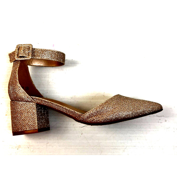Dream Paris Gold Glitter Shoes Women's 8 Ankle Strap 1.5" Block Heel Party Prom - Picture 9 of 9